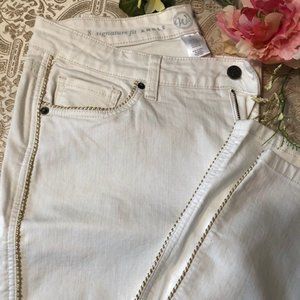 Creamy White Jeans with Gold Braiding Trim